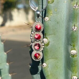 **SOLD** Red Rose Dahlia 4 Stone Sterling Silver Handmade Pendant